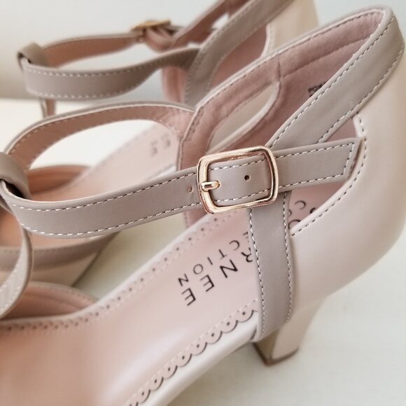 Vintage Style Round Toe T-Strap Two Tone Nude Ladies Heels Size 7 1/2 Brand New - Picture 6 of 11